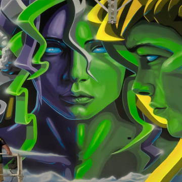 Gods of Flight Mural in Normal Light at Get Air Trampoline Park: Amherst, NY 