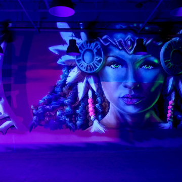 Lost Boys Inspired Mural in UV Lighting at Flying Squirrel Trampoline Park: Spokane, WA 